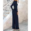 imageBTFBM Jumpsuits For Women Dressy Long Sleeve Wide Pants Rompers Mock Neck Ruched 2025 Casual Spring One Piece JumpsuitSolid Navy