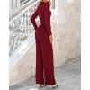 imageBTFBM Jumpsuits For Women Dressy Long Sleeve Wide Pants Rompers Mock Neck Ruched 2025 Casual Spring One Piece JumpsuitSolid Wine Red
