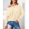 imageBTFBM Off Shoulder Sweaters for Women Trendy 2025 Fall Long Sleeve Casual Basic Knit Winter Oversized Pullover SweaterBeige White