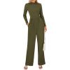 imageBTFBM Jumpsuits For Women Dressy Long Sleeve Wide Pants Rompers Mock Neck Ruched 2025 Casual Spring One Piece JumpsuitSolid Army Green