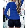 imageBTFBM Women Long Sleeve Shirts Fall Tops V Neck Button Up Slim Fit Ribbed Knit Solid Color Casual Shirts 2025Royal Blue