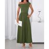 imageBTFBM One Shoulder Dresses for Women Spring 2026 Sleeveless Casual Flowy Pleated Cocktail Party Maxi Sundress PocketsArmy Green