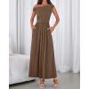 imageBTFBM One Shoulder Dresses for Women Spring 2026 Sleeveless Casual Flowy Pleated Cocktail Party Maxi Sundress PocketsBrown