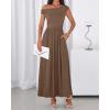 imageBTFBM One Shoulder Dresses for Women Spring 2026 Sleeveless Casual Flowy Pleated Cocktail Party Maxi Sundress PocketsBrown