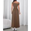 imageBTFBM One Shoulder Dresses for Women Spring 2026 Sleeveless Casual Flowy Pleated Cocktail Party Maxi Sundress PocketsBrown