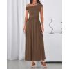 imageBTFBM One Shoulder Dresses for Women Spring 2026 Sleeveless Casual Flowy Pleated Cocktail Party Maxi Sundress PocketsBrown