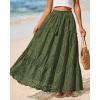 imageBTFBM Boho Long Skirts for Women Spring Summer 2026 Lace Embroidery High Waist Flowy Tiered Maxi Skirt Beach VacationArmy Green