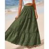 imageBTFBM Boho Long Skirts for Women Spring Summer 2026 Lace Embroidery High Waist Flowy Tiered Maxi Skirt Beach VacationArmy Green