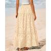 imageBTFBM Boho Long Skirts for Women Spring Summer 2026 Lace Embroidery High Waist Flowy Tiered Maxi Skirt Beach VacationBeige