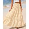 imageBTFBM Boho Long Skirts for Women Spring Summer 2026 Lace Embroidery High Waist Flowy Tiered Maxi Skirt Beach VacationBeige