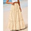 imageBTFBM Boho Long Skirts for Women Spring Summer 2026 Lace Embroidery High Waist Flowy Tiered Maxi Skirt Beach VacationBeige