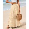 imageBTFBM Boho Long Skirts for Women Spring Summer 2026 Lace Embroidery High Waist Flowy Tiered Maxi Skirt Beach VacationBeige