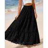 imageBTFBM Boho Long Skirts for Women Spring Summer 2026 Lace Embroidery High Waist Flowy Tiered Maxi Skirt Beach VacationBlack
