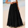 imageBTFBM Boho Long Skirts for Women Spring Summer 2026 Lace Embroidery High Waist Flowy Tiered Maxi Skirt Beach VacationBlack