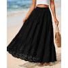 imageBTFBM Boho Long Skirts for Women Spring Summer 2026 Lace Embroidery High Waist Flowy Tiered Maxi Skirt Beach VacationBlack