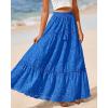 imageBTFBM Boho Long Skirts for Women Spring Summer 2026 Lace Embroidery High Waist Flowy Tiered Maxi Skirt Beach VacationBlue