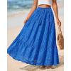 imageBTFBM Boho Long Skirts for Women Spring Summer 2026 Lace Embroidery High Waist Flowy Tiered Maxi Skirt Beach VacationBlue
