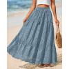 imageBTFBM Boho Long Skirts for Women Spring Summer 2026 Lace Embroidery High Waist Flowy Tiered Maxi Skirt Beach VacationBlue Grey