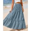 imageBTFBM Boho Long Skirts for Women Spring Summer 2026 Lace Embroidery High Waist Flowy Tiered Maxi Skirt Beach VacationBlue Grey