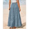 imageBTFBM Boho Long Skirts for Women Spring Summer 2026 Lace Embroidery High Waist Flowy Tiered Maxi Skirt Beach VacationBlue Grey