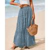 imageBTFBM Boho Long Skirts for Women Spring Summer 2026 Lace Embroidery High Waist Flowy Tiered Maxi Skirt Beach VacationBlue Grey