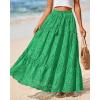 imageBTFBM Boho Long Skirts for Women Spring Summer 2026 Lace Embroidery High Waist Flowy Tiered Maxi Skirt Beach VacationGreen