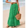 imageBTFBM Boho Long Skirts for Women Spring Summer 2026 Lace Embroidery High Waist Flowy Tiered Maxi Skirt Beach VacationGreen
