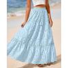 imageBTFBM Boho Long Skirts for Women Spring Summer 2026 Lace Embroidery High Waist Flowy Tiered Maxi Skirt Beach VacationLight Blue