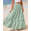 imageBTFBM Boho Long Skirts for Women Spring Summer 2026 Lace Embroidery High Waist Flowy Tiered Maxi Skirt Beach VacationLight Green