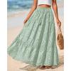 imageBTFBM Boho Long Skirts for Women Spring Summer 2026 Lace Embroidery High Waist Flowy Tiered Maxi Skirt Beach VacationLight Green