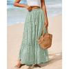 imageBTFBM Boho Long Skirts for Women Spring Summer 2026 Lace Embroidery High Waist Flowy Tiered Maxi Skirt Beach VacationLight Green
