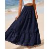 imageBTFBM Boho Long Skirts for Women Spring Summer 2026 Lace Embroidery High Waist Flowy Tiered Maxi Skirt Beach VacationNavy