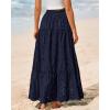 imageBTFBM Boho Long Skirts for Women Spring Summer 2026 Lace Embroidery High Waist Flowy Tiered Maxi Skirt Beach VacationNavy