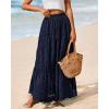 imageBTFBM Boho Long Skirts for Women Spring Summer 2026 Lace Embroidery High Waist Flowy Tiered Maxi Skirt Beach VacationNavy