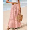 imageBTFBM Boho Long Skirts for Women Spring Summer 2026 Lace Embroidery High Waist Flowy Tiered Maxi Skirt Beach VacationPink