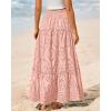 imageBTFBM Boho Long Skirts for Women Spring Summer 2026 Lace Embroidery High Waist Flowy Tiered Maxi Skirt Beach VacationPink
