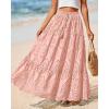 imageBTFBM Boho Long Skirts for Women Spring Summer 2026 Lace Embroidery High Waist Flowy Tiered Maxi Skirt Beach VacationPink