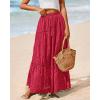 imageBTFBM Boho Long Skirts for Women Spring Summer 2026 Lace Embroidery High Waist Flowy Tiered Maxi Skirt Beach VacationRed