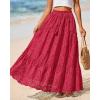 imageBTFBM Boho Long Skirts for Women Spring Summer 2026 Lace Embroidery High Waist Flowy Tiered Maxi Skirt Beach VacationRed