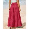 imageBTFBM Boho Long Skirts for Women Spring Summer 2026 Lace Embroidery High Waist Flowy Tiered Maxi Skirt Beach VacationRed