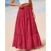 imageBTFBM Boho Long Skirts for Women Spring Summer 2026 Lace Embroidery High Waist Flowy Tiered Maxi Skirt Beach VacationRed