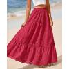 imageBTFBM Boho Long Skirts for Women Spring Summer 2026 Lace Embroidery High Waist Flowy Tiered Maxi Skirt Beach VacationRed