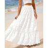 imageBTFBM Boho Long Skirts for Women Spring Summer 2026 Lace Embroidery High Waist Flowy Tiered Maxi Skirt Beach VacationWhite