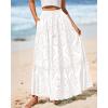 imageBTFBM Boho Long Skirts for Women Spring Summer 2026 Lace Embroidery High Waist Flowy Tiered Maxi Skirt Beach VacationWhite