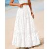 imageBTFBM Boho Long Skirts for Women Spring Summer 2026 Lace Embroidery High Waist Flowy Tiered Maxi Skirt Beach VacationWhite