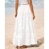 imageBTFBM Boho Long Skirts for Women Spring Summer 2026 Lace Embroidery High Waist Flowy Tiered Maxi Skirt Beach VacationWhite