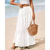 imageBTFBM Boho Long Skirts for Women Spring Summer 2026 Lace Embroidery High Waist Flowy Tiered Maxi Skirt Beach VacationWhite