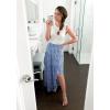 imageBTFBM Women 2026 Spring Summer Long Skirts Dress Boho Floral Elastic Waist Split Ruffle High Low Beach Maxi Skirt ClothesBlue