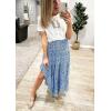 imageBTFBM Women 2026 Spring Summer Long Skirts Dress Boho Floral Elastic Waist Split Ruffle High Low Beach Maxi Skirt ClothesBlue