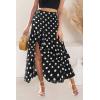 imageBTFBM Women 2026 Spring Summer Long Skirts Dress Boho Floral Elastic Waist Split Ruffle High Low Beach Maxi Skirt ClothesPolka Dot Black